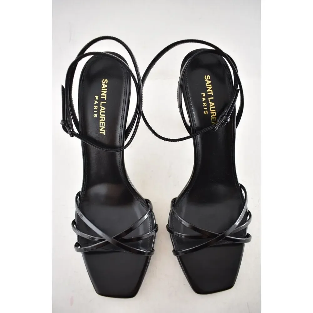 Saint Laurent Opyum 85 Black YSL Logo Heel Pump Ankle Strap Strappy Sandal 39.5 - Picture 11 of 16